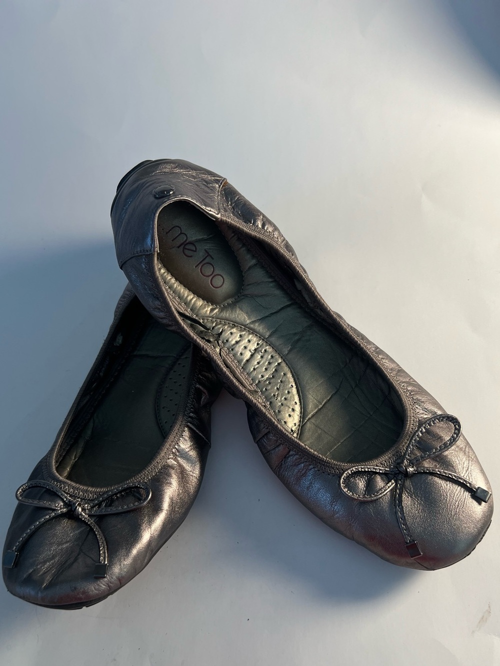 Me Too Metallic Pewter Ballerina Style Bow Ballet Flats Size 10